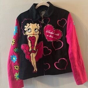 vintage 90s BETTY BOOP AMERICAN TOONS EXCELLED ZIP UP LEATHER BOMBER JACKET L